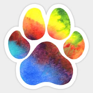 Rainbow Stripe Watercolor Paw Print Sticker